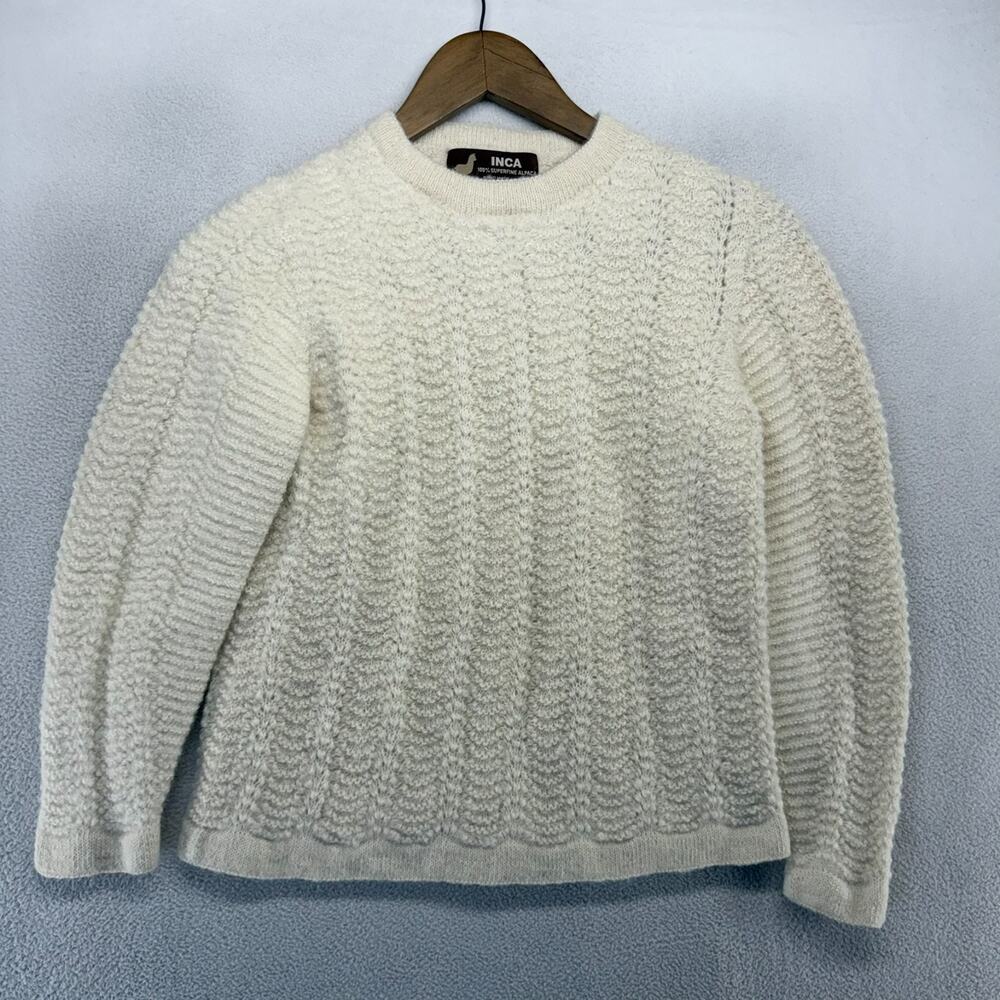 Inca Alpaca Sweater Women's Small White Hand Made Peru Peruvian Textured Crew